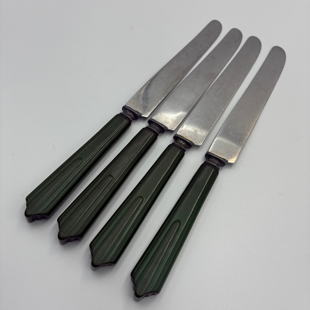 Vintage Royal Brand Bakelite Knives Set 4 Green Art Deco Stainless Steel Cutlery